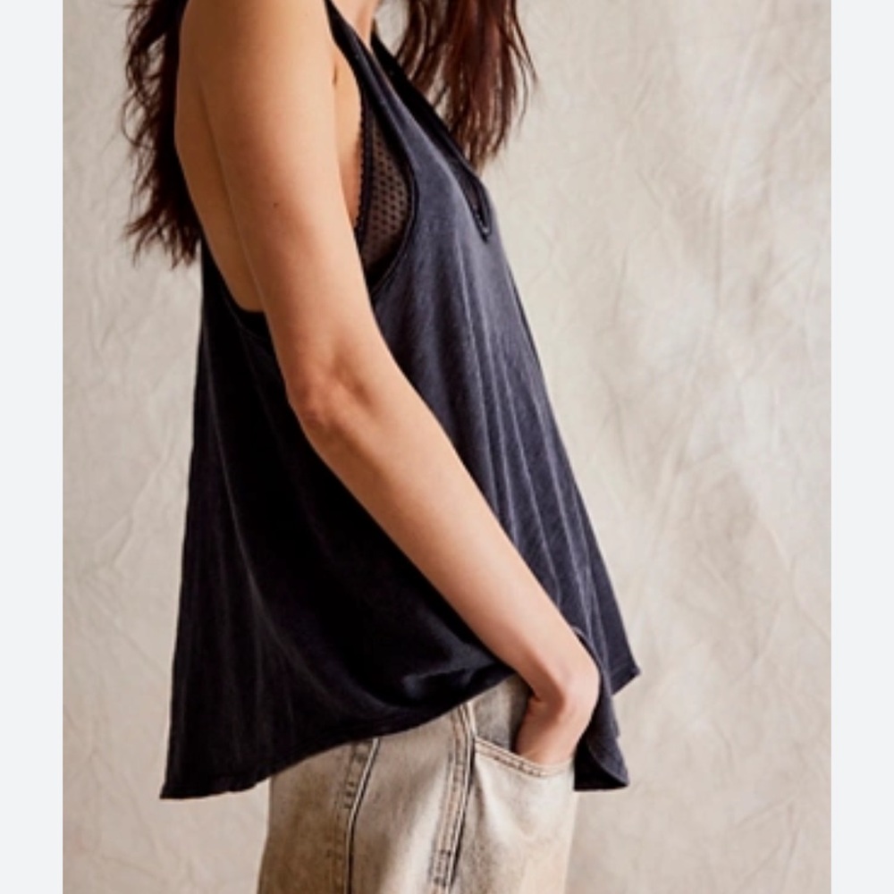 Free People Black Clean Linens Tank Top Sz Small Womens - Picture 1 of 4